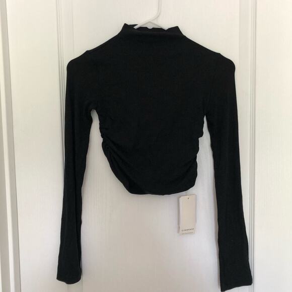 Commense Mock Neck Slinky Long‎ Sleeve Ribbed Knit Cropped Top Black Medium NWT - Picture 3 of 11